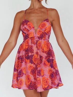 Floral Mini Dress in Purple and Orange